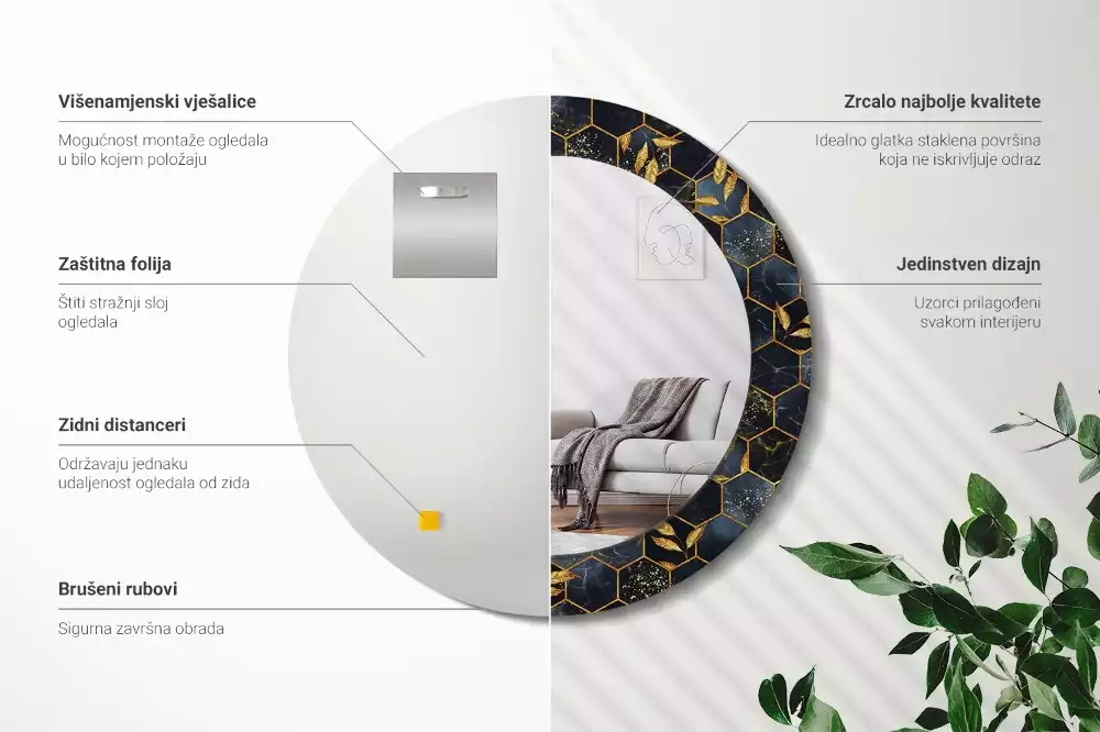 Ronde spiegel met decoratie Marmeren zeshoek