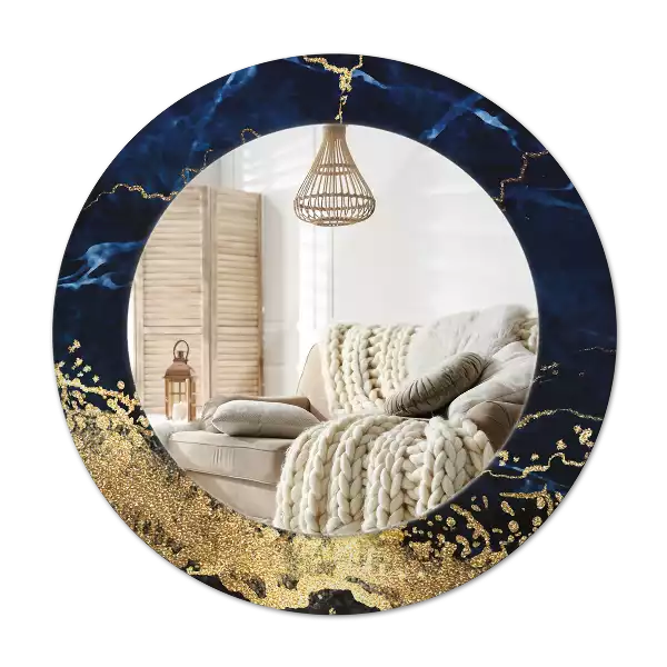 Bedrukte ronde spiegel Blauwe marmer