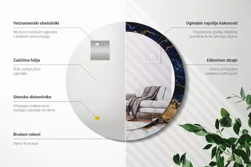 Bedrukte ronde spiegel Blauwe marmer