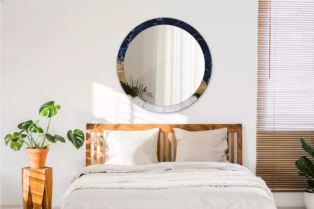 Bedrukte ronde spiegel Blauwe marmer