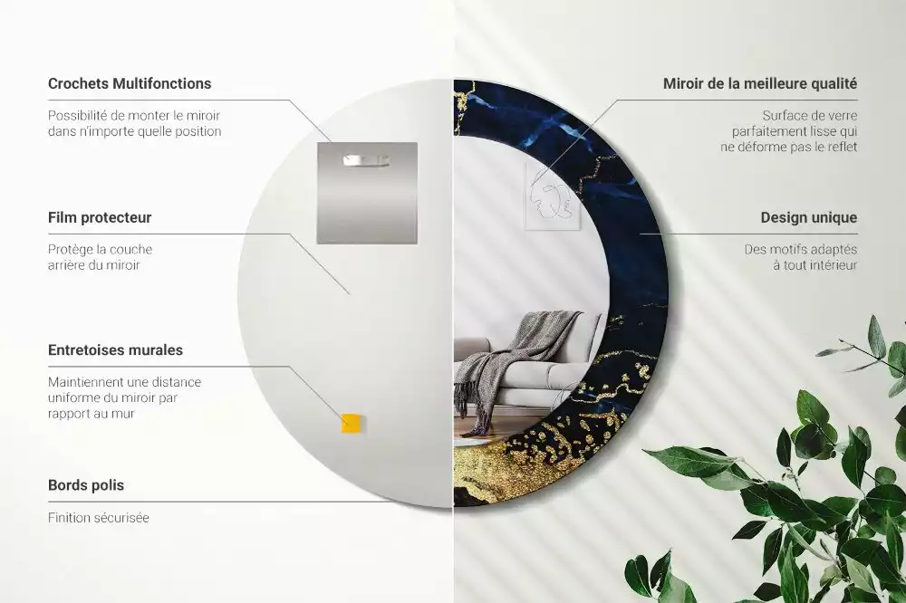 Bedrukte ronde spiegel Blauwe marmer