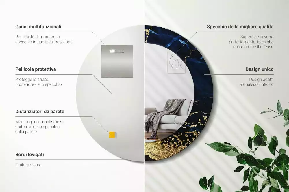 Bedrukte ronde spiegel Blauwe marmer