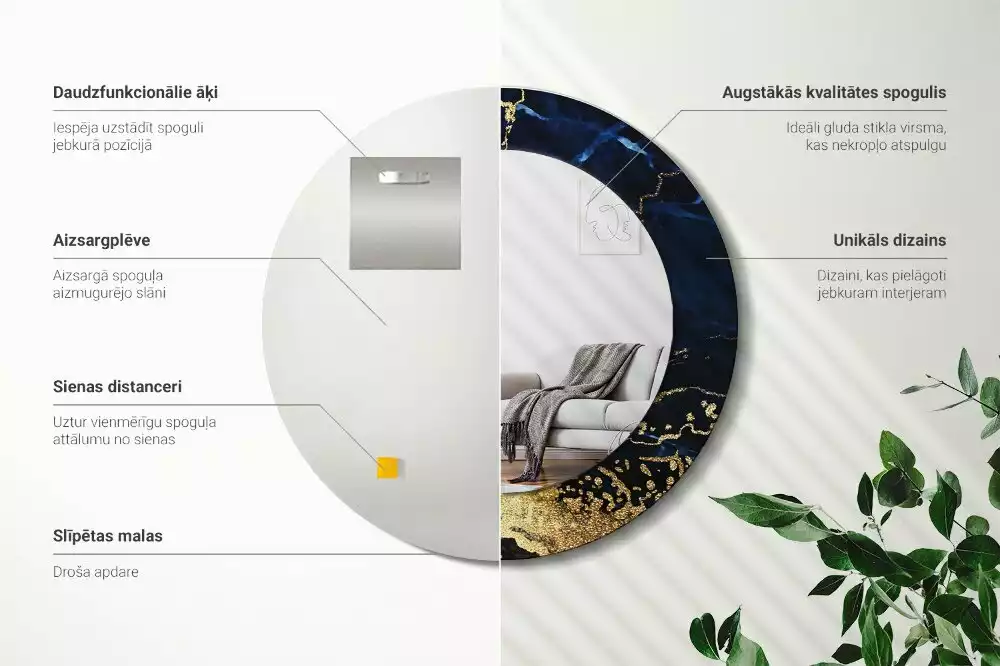 Bedrukte ronde spiegel Blauwe marmer