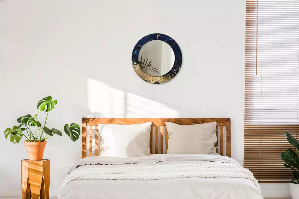 Bedrukte ronde spiegel Blauwe marmer