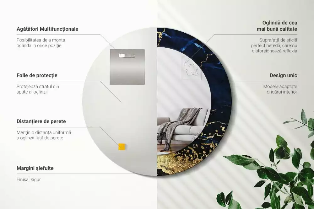 Bedrukte ronde spiegel Blauwe marmer