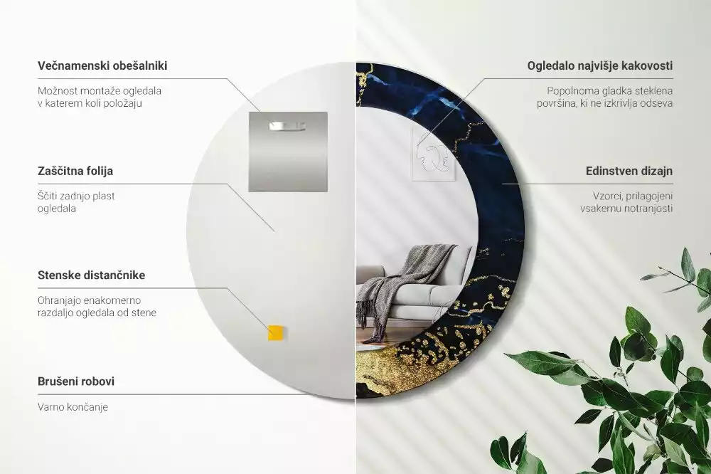 Bedrukte ronde spiegel Blauwe marmer