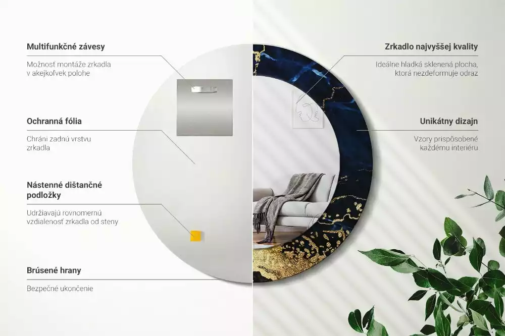 Bedrukte ronde spiegel Blauwe marmer