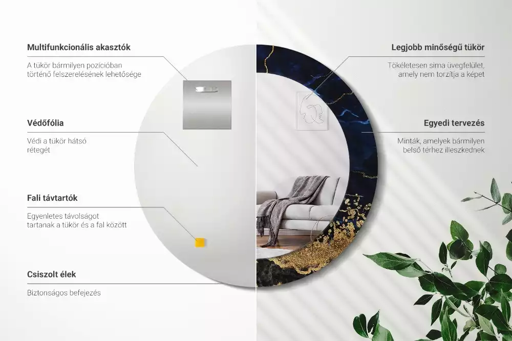 Bedrukte ronde spiegel Blauwe marmer