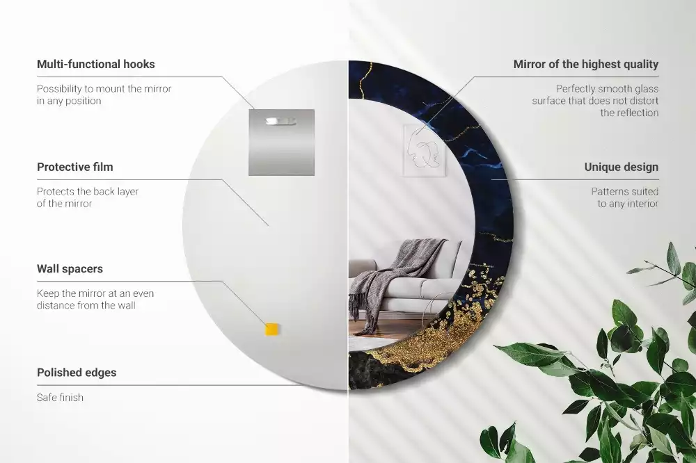 Bedrukte ronde spiegel Blauwe marmer