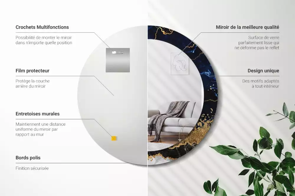 Bedrukte ronde spiegel Blauwe marmer