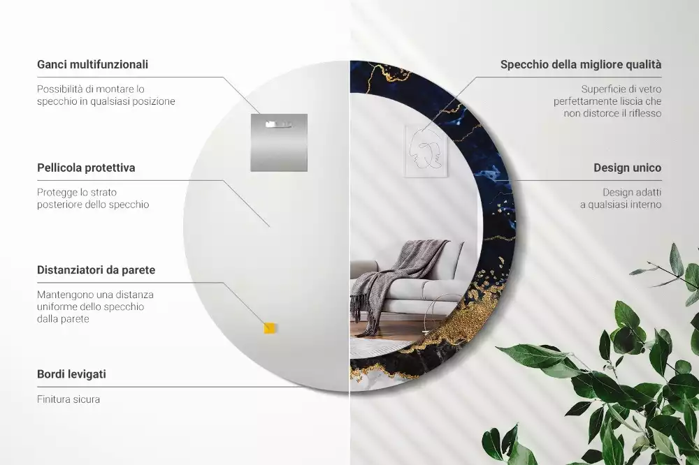 Bedrukte ronde spiegel Blauwe marmer