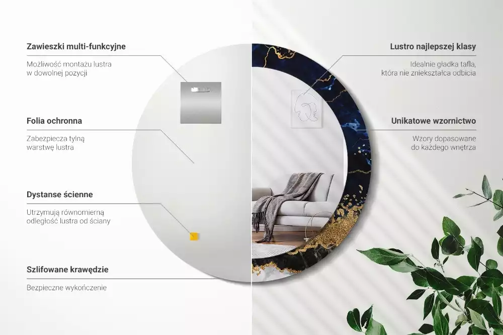 Bedrukte ronde spiegel Blauwe marmer