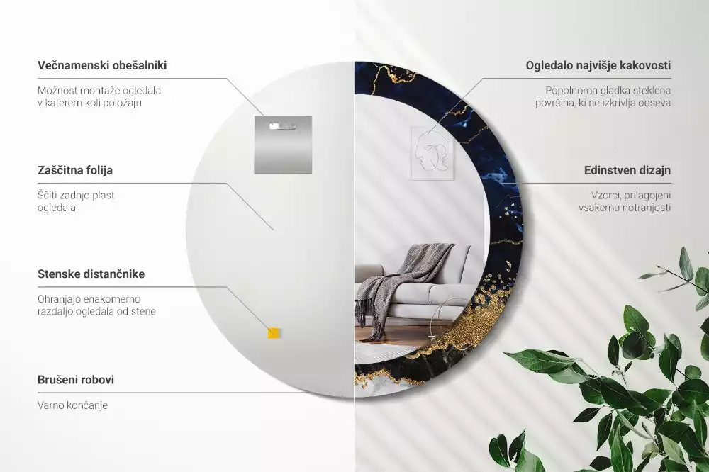 Bedrukte ronde spiegel Blauwe marmer