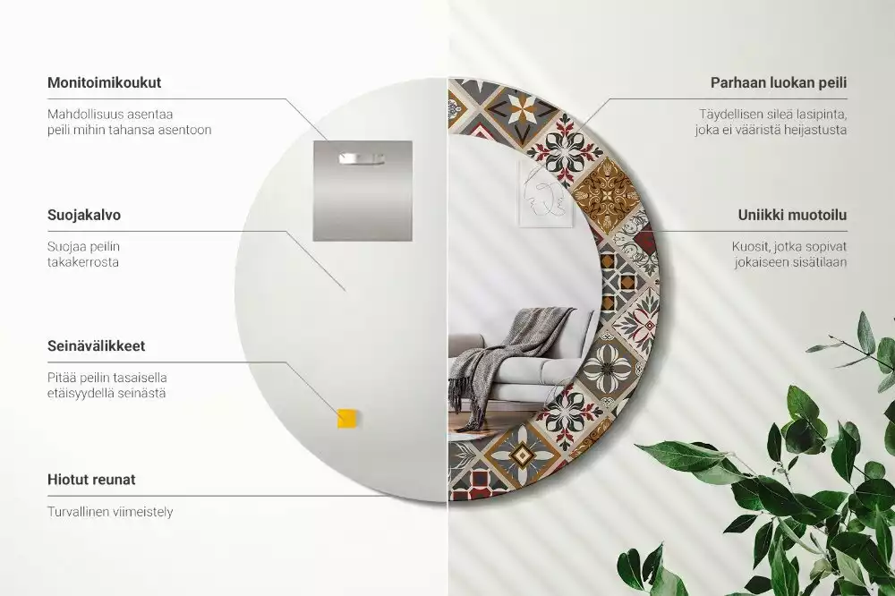 Ronde spiegel met bedrukte lijst Turks patroon