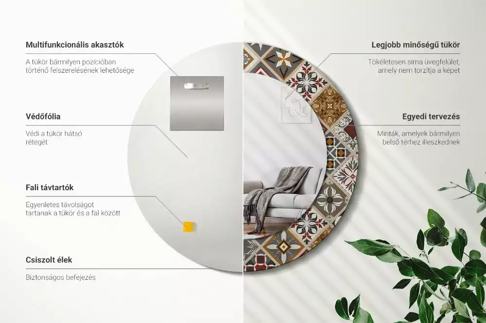 Ronde spiegel met bedrukte lijst Turks patroon