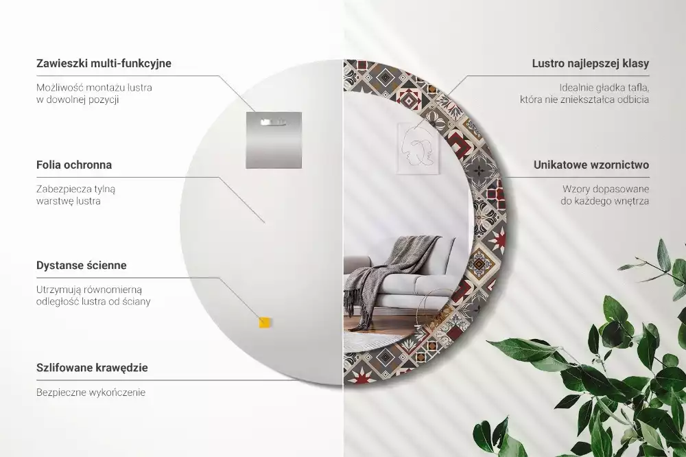 Ronde spiegel met bedrukte lijst Turks patroon