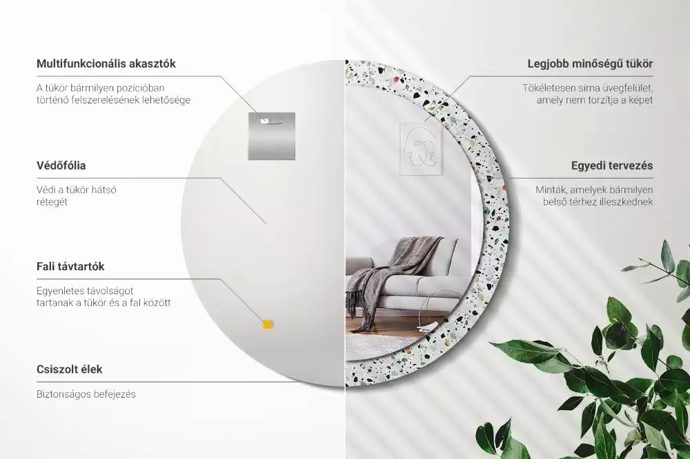 Bedrukte ronde spiegel Natuursteen