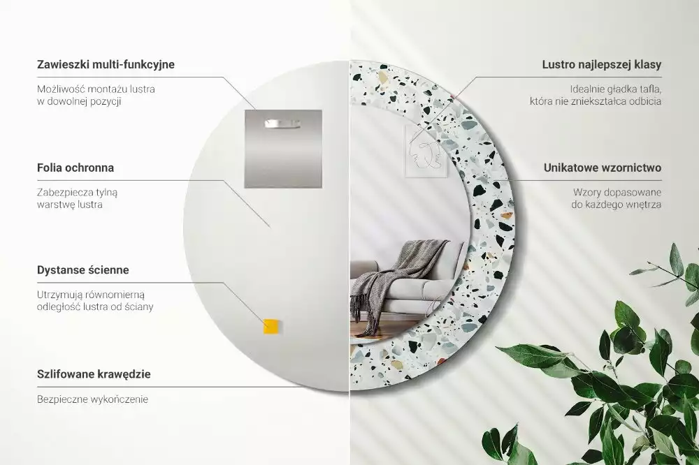 Bedrukte ronde spiegel Natuursteen