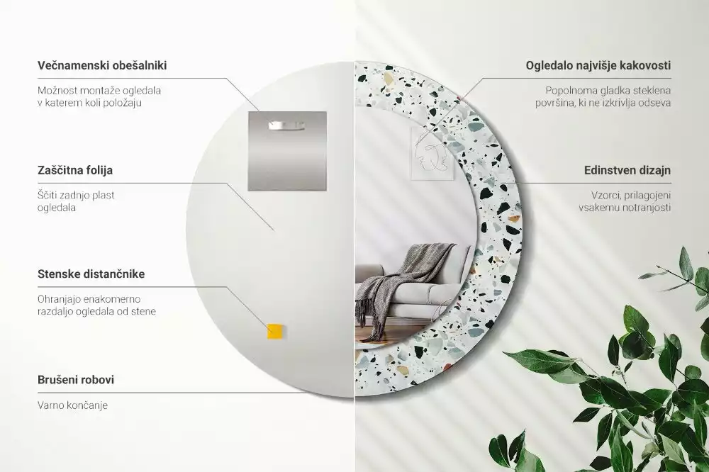 Bedrukte ronde spiegel Natuursteen