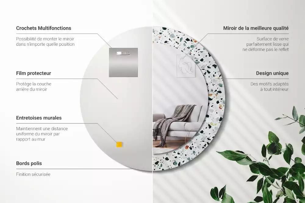 Bedrukte ronde spiegel Natuursteen