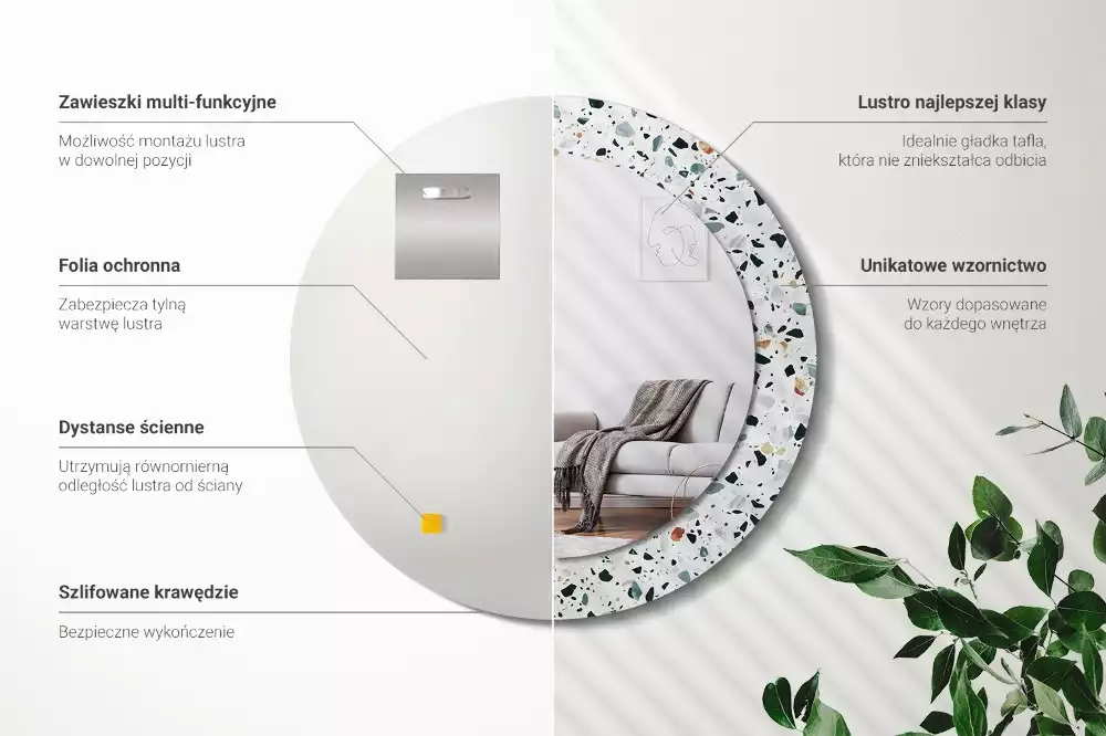 Bedrukte ronde spiegel Natuursteen