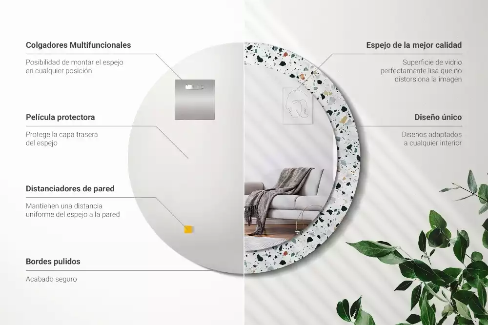 Bedrukte ronde spiegel Natuursteen