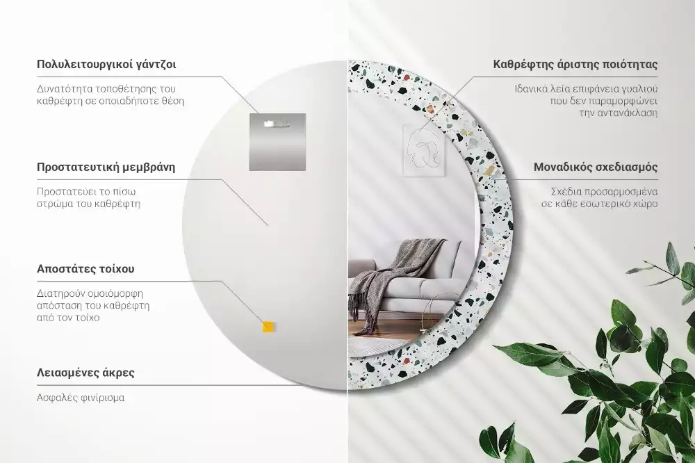 Bedrukte ronde spiegel Natuursteen