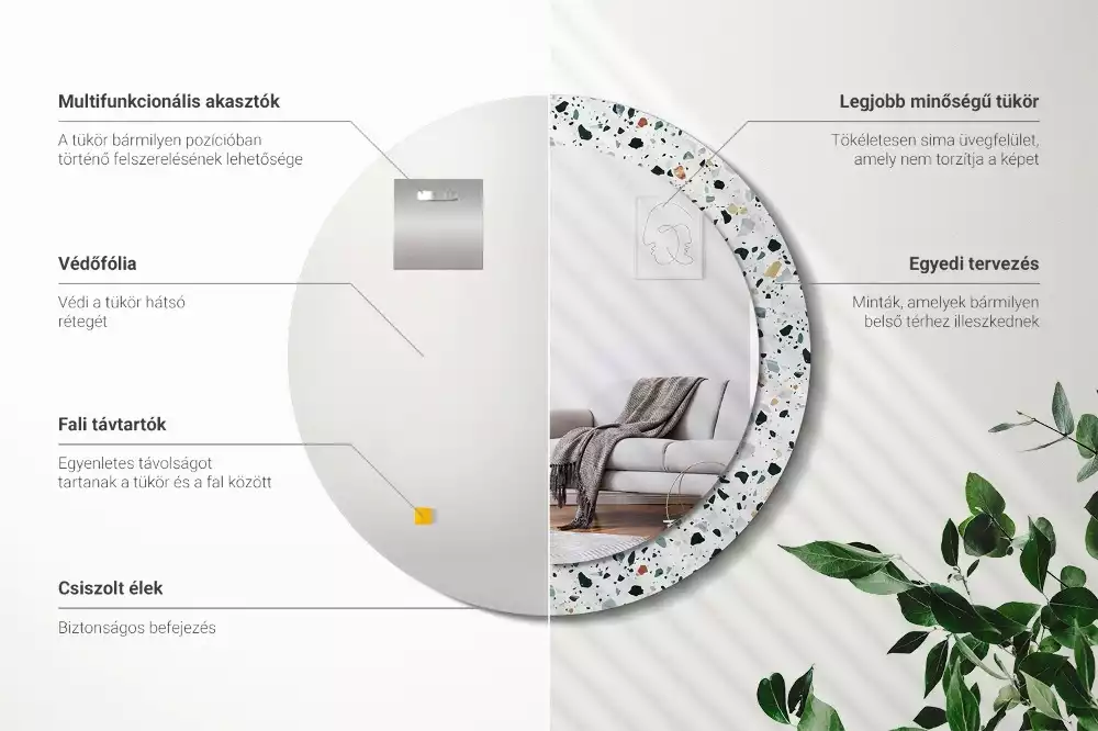 Bedrukte ronde spiegel Natuursteen