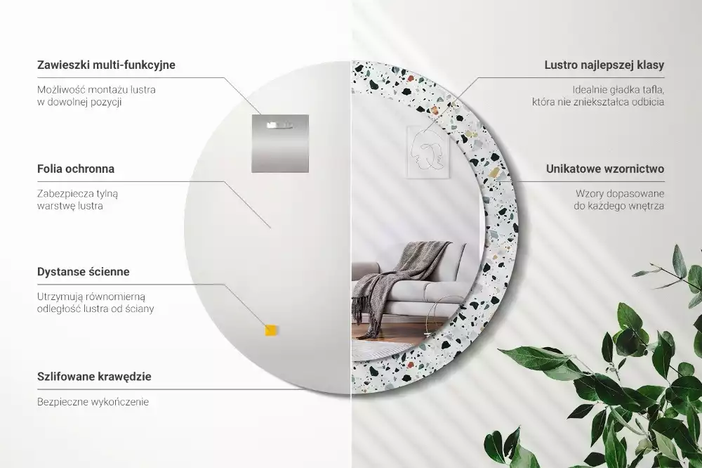 Bedrukte ronde spiegel Natuursteen