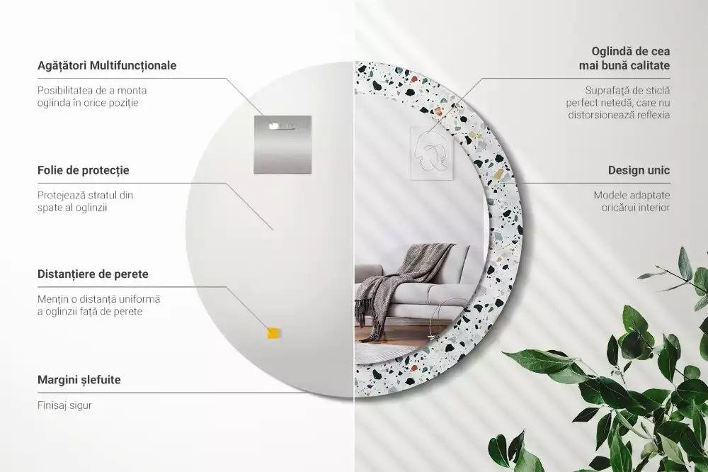 Bedrukte ronde spiegel Natuursteen