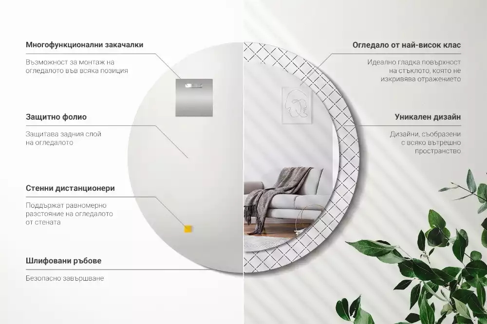 Ronde spiegel met bedrukte lijst Kruislijnen