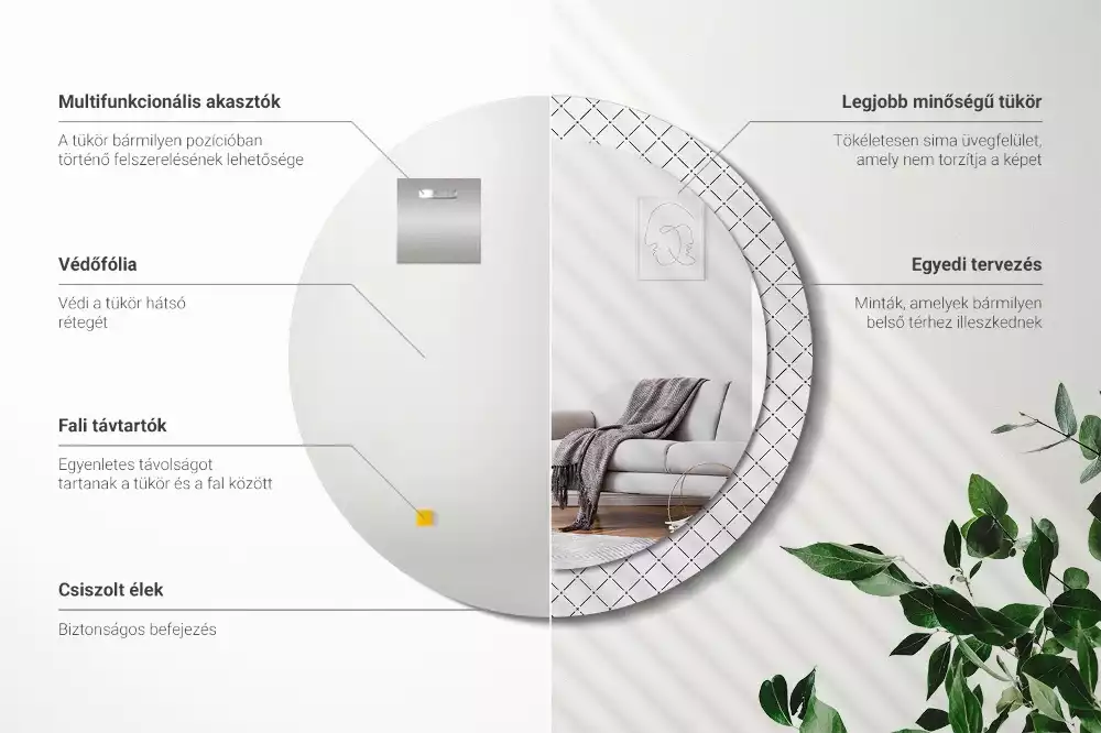 Ronde spiegel met bedrukte lijst Kruislijnen