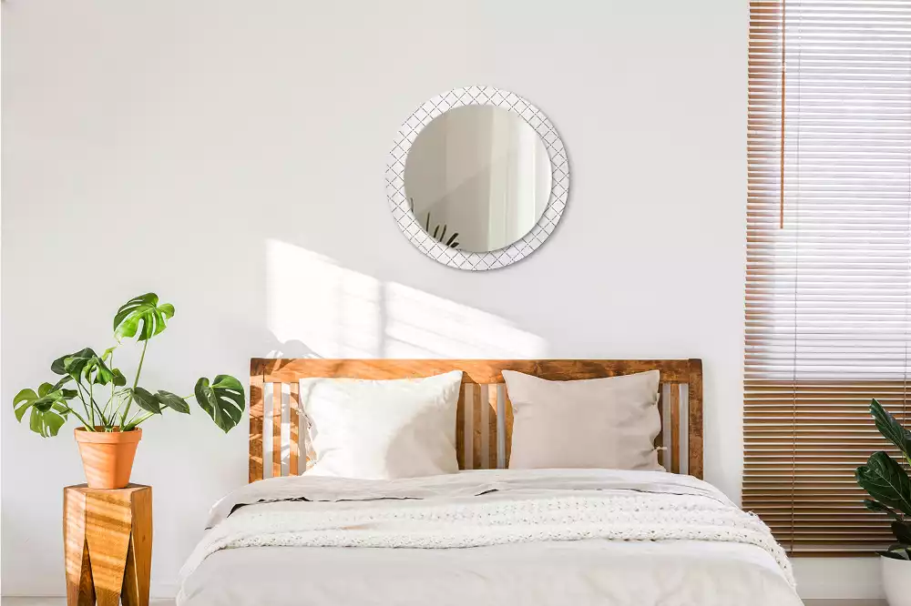 Ronde spiegel met bedrukte lijst Kruislijnen