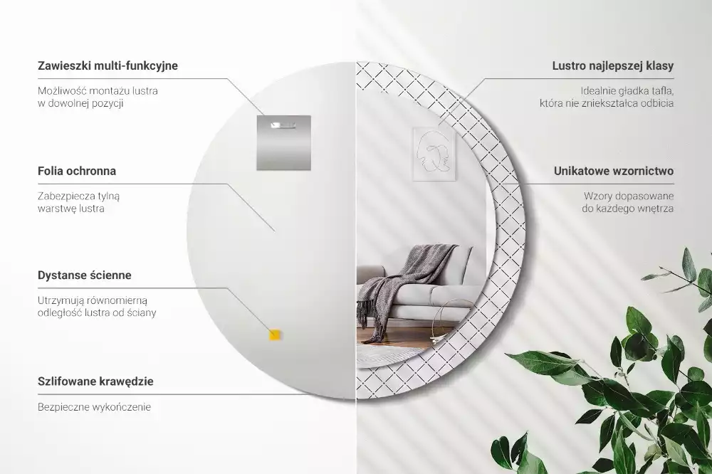 Ronde spiegel met bedrukte lijst Kruislijnen