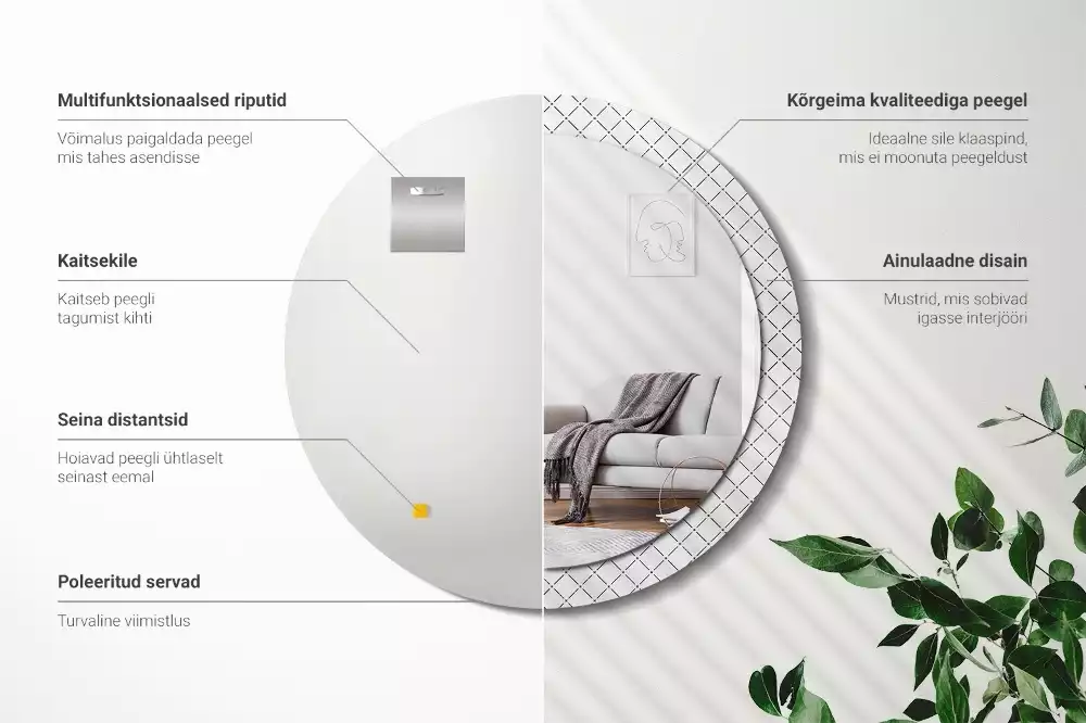 Ronde spiegel met bedrukte lijst Kruislijnen