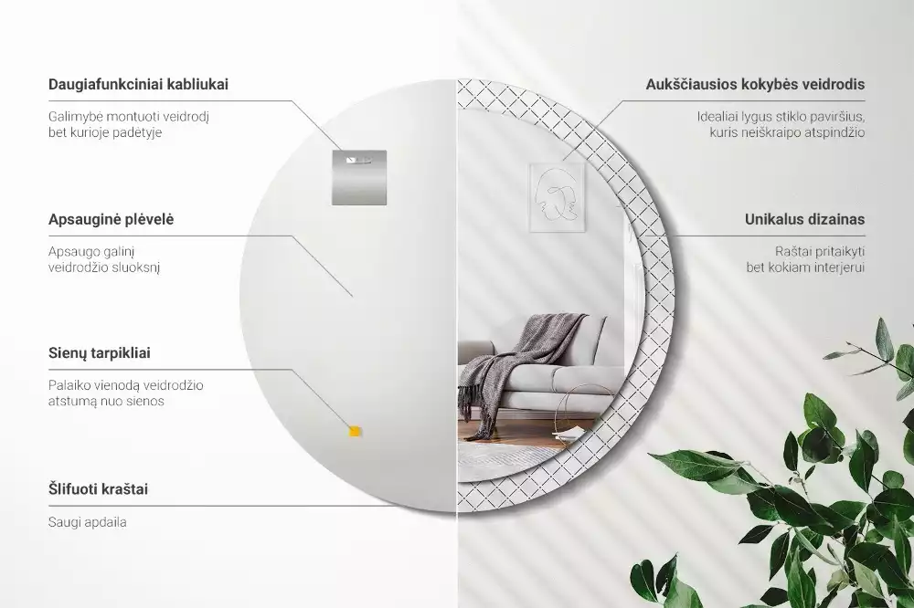 Ronde spiegel met bedrukte lijst Kruislijnen