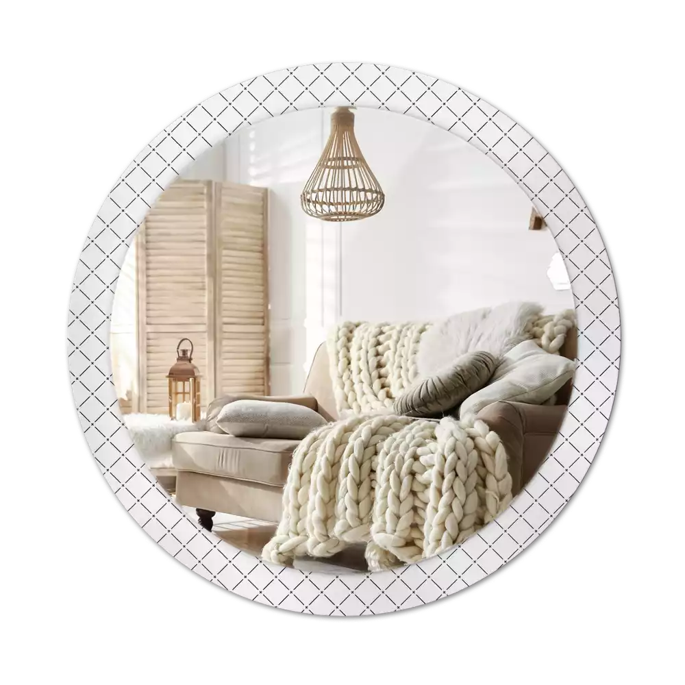 Ronde spiegel met bedrukte lijst Kruislijnen