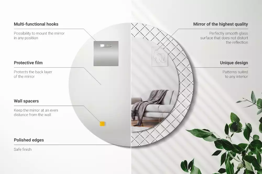 Ronde spiegel met bedrukte lijst Kruislijnen