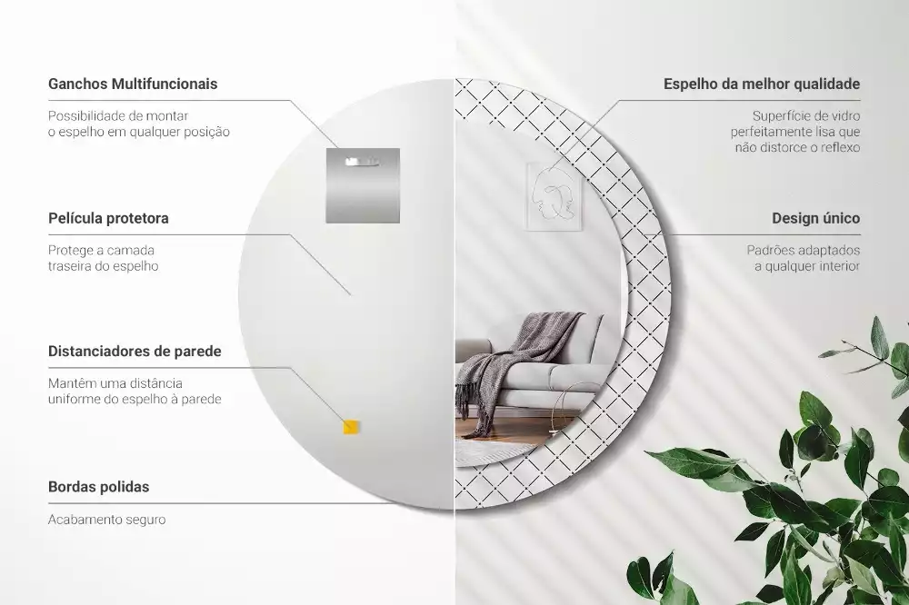 Ronde spiegel met bedrukte lijst Kruislijnen