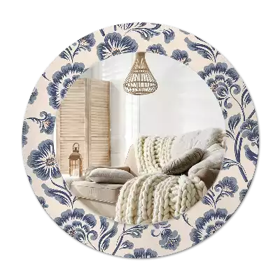 Ronde spiegel met bedrukte lijst Bloemenpatroon