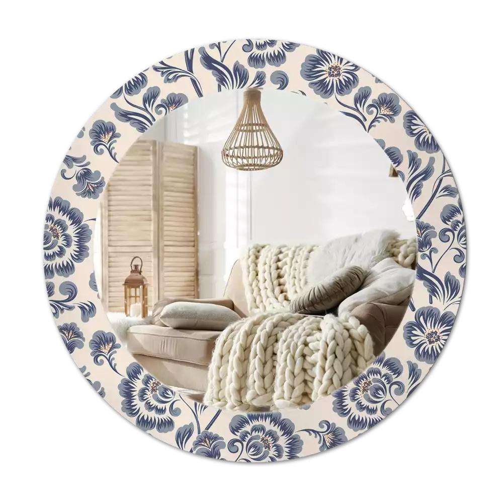 Ronde spiegel met bedrukte lijst Bloemenpatroon