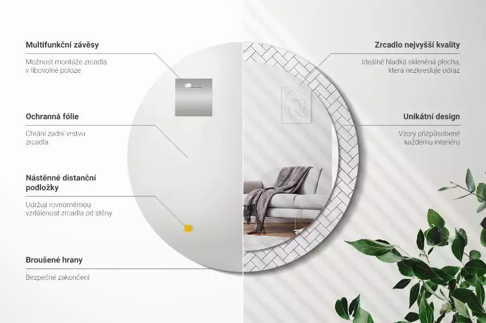 Ronde spiegel met decoratie Visgraat