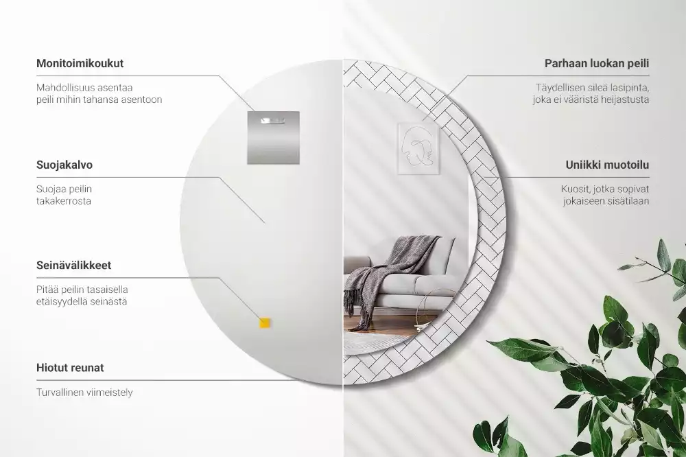 Ronde spiegel met decoratie Visgraat