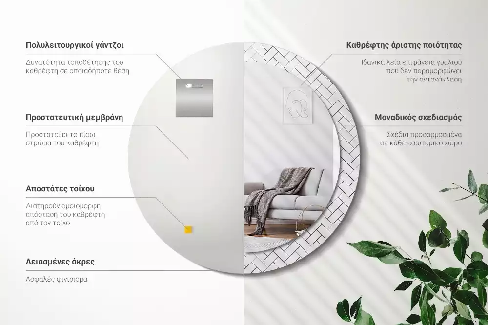 Ronde spiegel met decoratie Visgraat