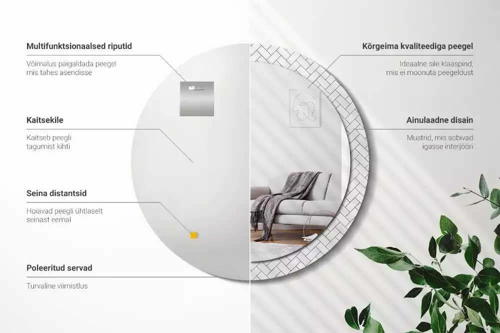 Ronde spiegel met decoratie Visgraat