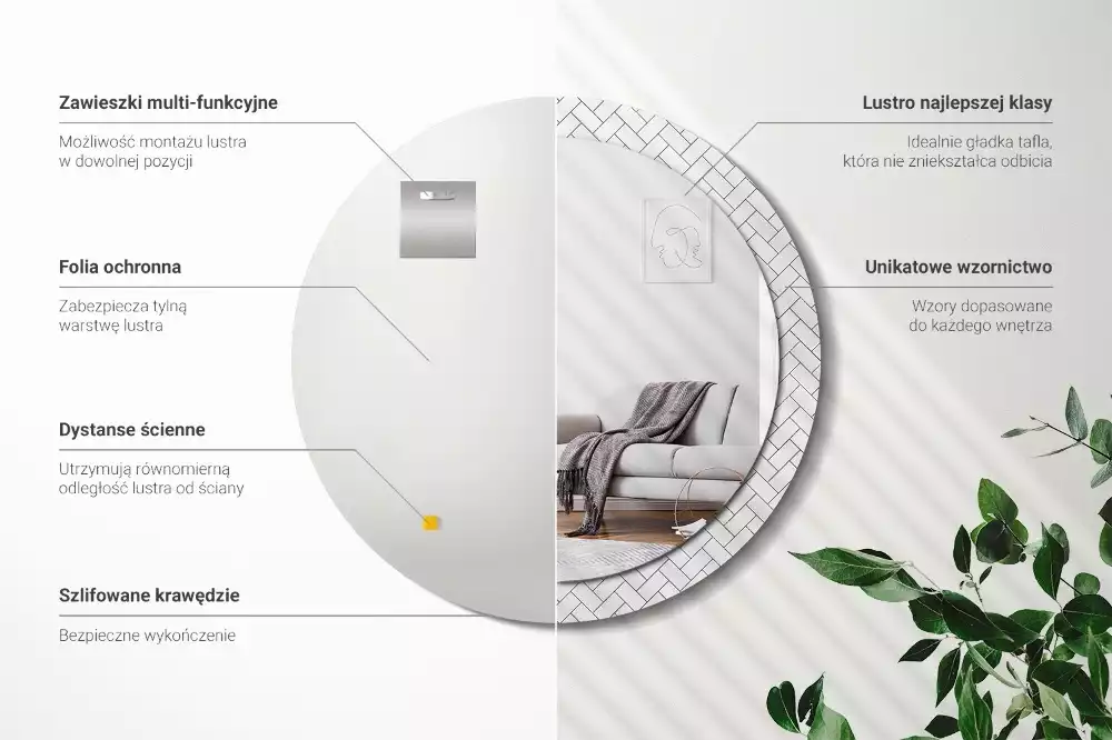 Ronde spiegel met decoratie Visgraat