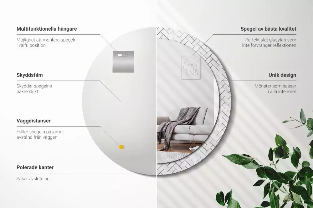 Ronde spiegel met decoratie Visgraat