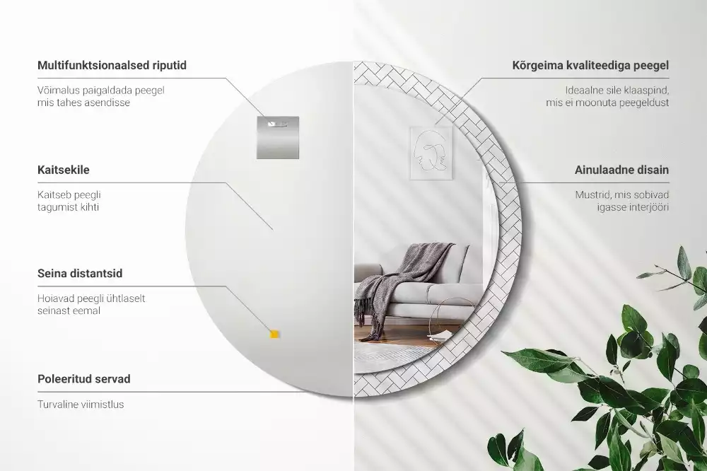 Ronde spiegel met decoratie Visgraat