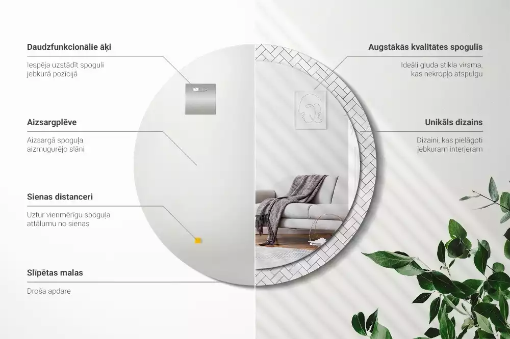 Ronde spiegel met decoratie Visgraat