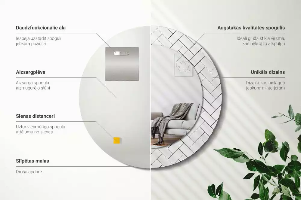 Ronde spiegel met decoratie Visgraat